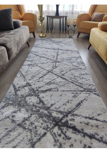 Arbese Kaymaz Taban Halı Koridor Antre Mutfak Yatak Odası Kesme Jel Yolluk Gri Beyaz Peluş 1001