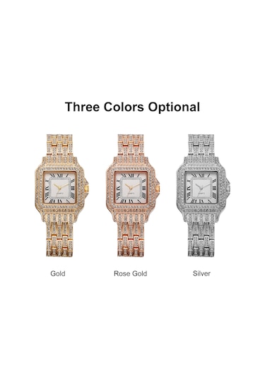 Vkemall Kadınlar İçin Roman Desenli Tam Taşlı Kare Kadran Kvartz Kol Saati - Xr4565 Modeli Gümüş Renkli Zeytinyağlı Kordonlu Elegan Saat Silver