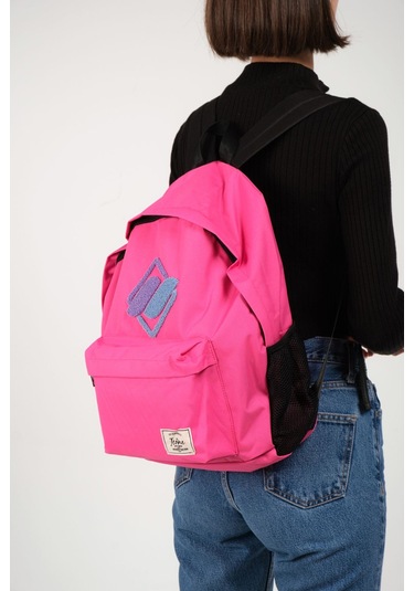Pembe Önü Nakışlı Laptop Bölmeli Unisex Sırt Çantası Okul Çantası Back To School pembe