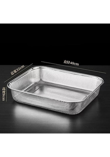 Gümüş Paslanmaz Çelik Makarna Sebze Meyve Süzgeç 32x40 Cm Inox
