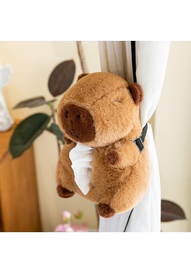 Pazly Suntek Peluş Peçetelik Capybara Araba Modeli Peçete Kutusu Kahverengi