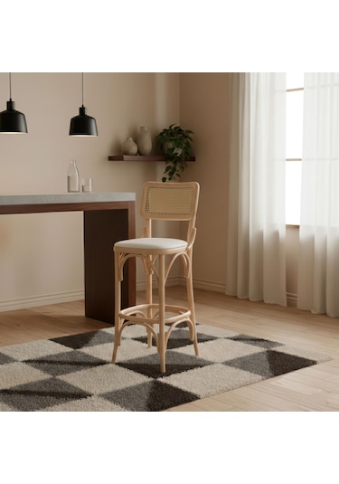 Sofa Hazeranlı Ahşap Bar Sandalyesi Natural