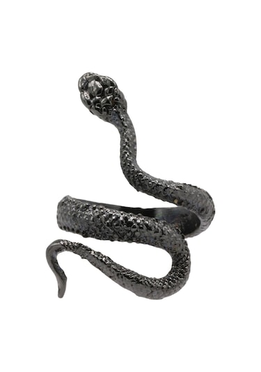 Kadın Antrasit Lak Kaplama Ayarlanabilir Dolama Formlu İnce Yılan Yüzük Antrasit