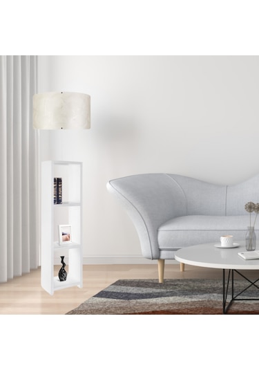 Dekoratif Raflı Beyaz Mdf Lambader Krem Dallı Pvc Silindir Başlık Krem