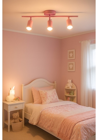 Spoti 3'lü Pembe Renk Gün Işığı Modern Tasarım Salon - Mutfak - Banyo Spot Ledli Sıralı Avize Pembe