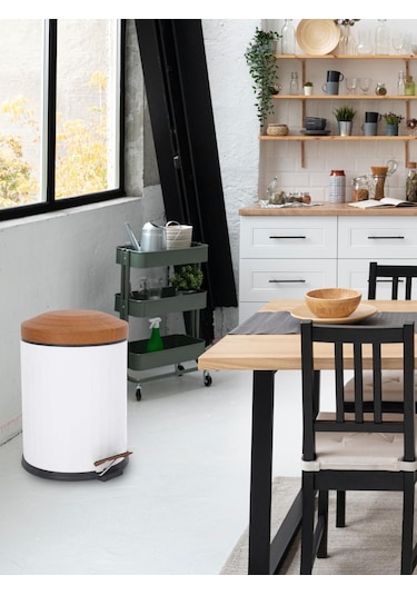 Foreca Ahşap Vintage Çöp Kovası Çizgili Beyaz 12 Lt