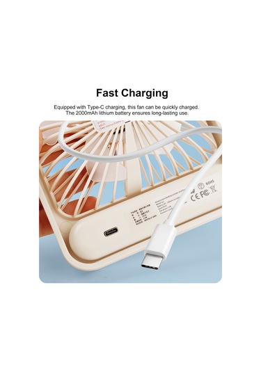 Vkemall Hızlı Şarjlı 5 Kademeli Ayarlanabilir Rüzgar Hızına Sahip Taşınabilir Masa Fanı