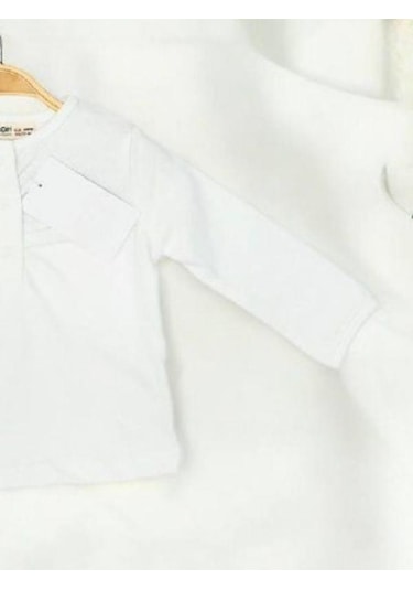 Kız Bebek Pamuklu İnce Uzun Kollu Kalp Desenli Bluz-14897 Ekru