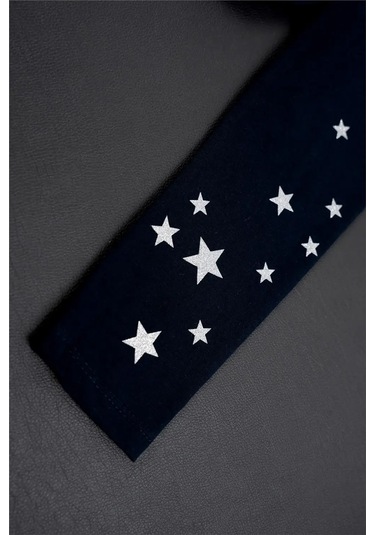 Kız Bebek Beyaz Lacivert Baskılı Mevsimlik Tişört Tayt Takım Beyaz - Siyah