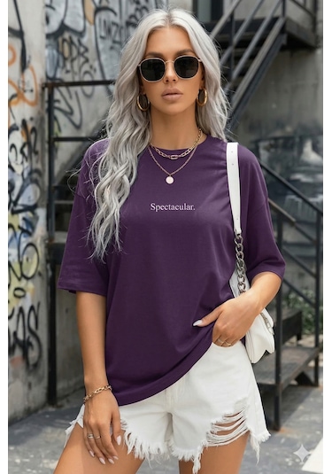 Kadın Mor Spectacular Oversize Salas T-shirt