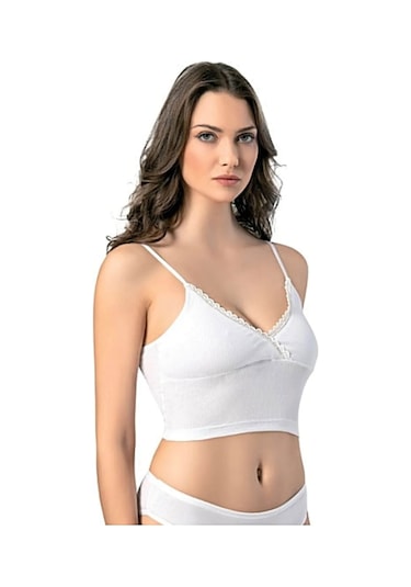 Kadın İp Askılı V Yaka Taşlı Kaşkorse Crop 6437 001