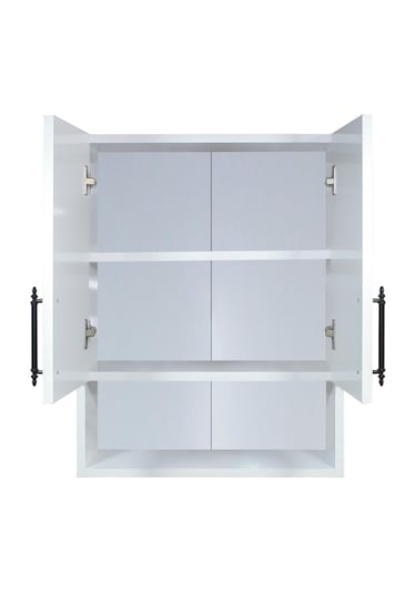 Ahşap Modern 2 Kapaklı Beyaz Lavabo Üstü Raflı Banyo Dolabı Beyaz