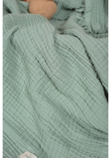 Müslin Püsküllü 4 Katlı Müslin Battaniye 90x120 Cm - Ze4katlı Yeşil