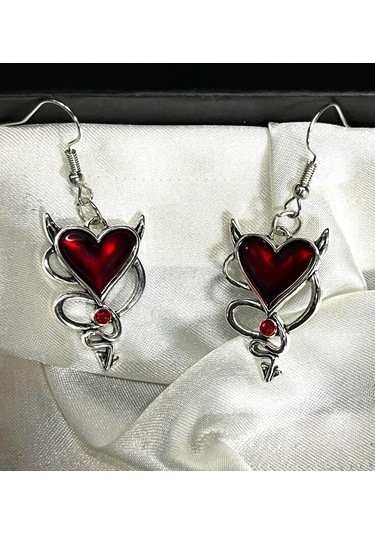 Dükkan Hediyelik Dükkan Design Red Devil Heart Küpe Kırmızı