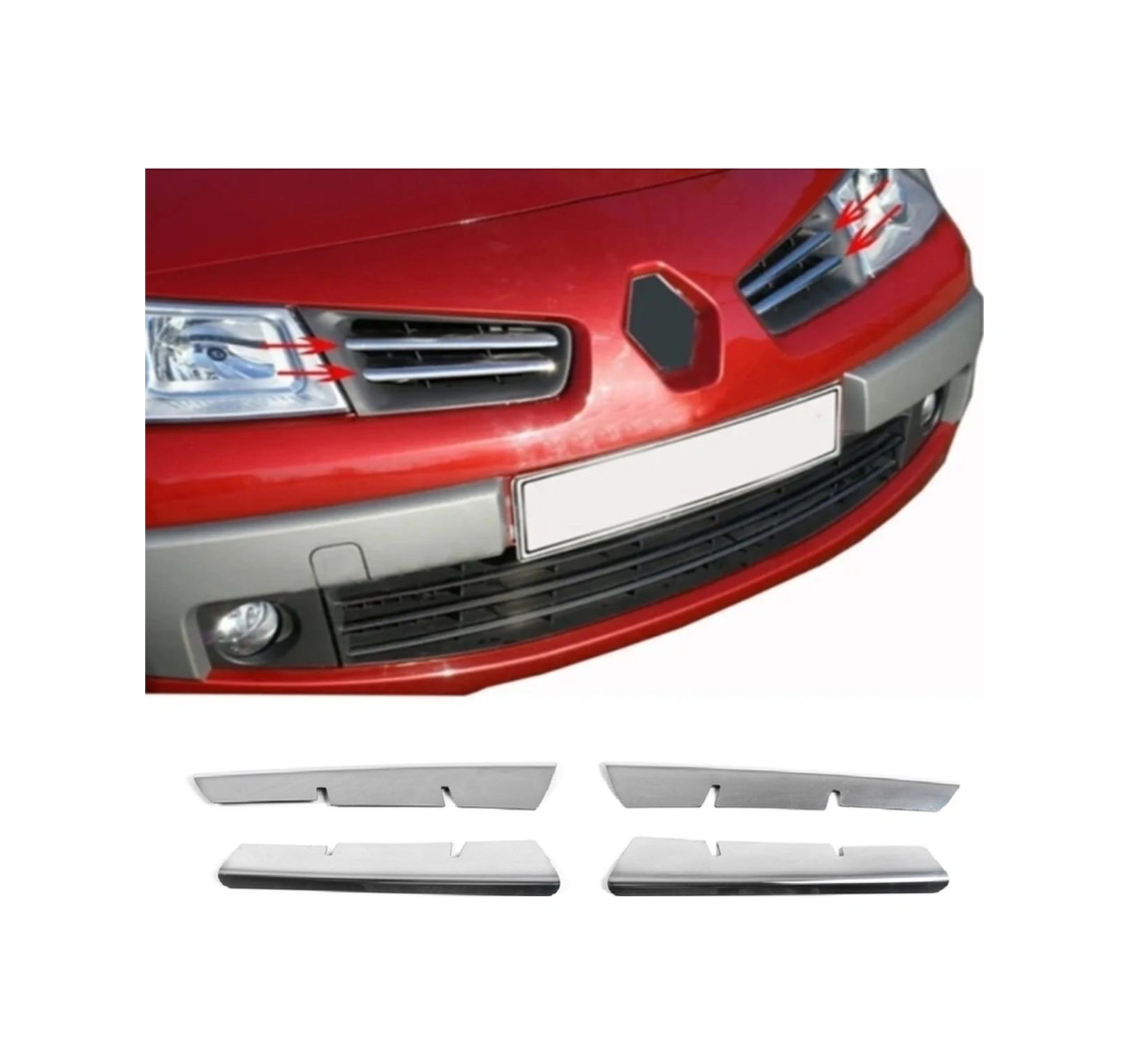 Ueskrom Renault Megane 2 Krom Ön Panjur 4 Parça 2006-2010 Arası P.çelik