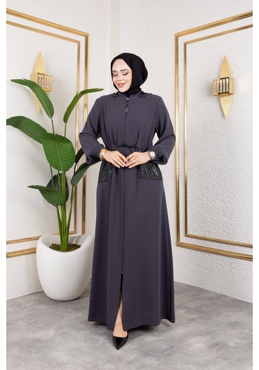 Cep Detaylı Bağlamalı Ferace - Antrasit / F0138 Antrasit