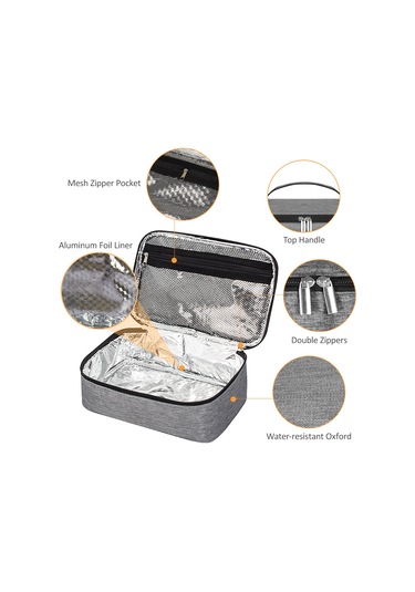 Yifomall Gri Isı Saklama Yemek Çantası - Oxford Kumaş + Köpük + Alüminyum Folyo - 25x16x8cm Gri