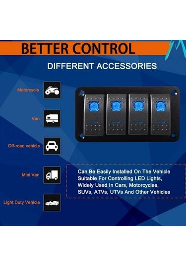 Motion003 Movglow 4lu Paket Alüminyum Anahtar Panosu Absler Tekneler Arabalar Karavanlar Kamyonlar İcin Mavi Led Isik 12v 24v 4 Montaj Vidasi