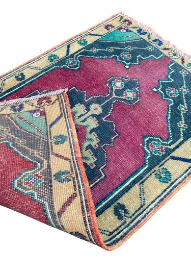 El Dokuma Taşpınar Halısı Yastık 51x84 Mor Yeşil Vintage Halı Mor