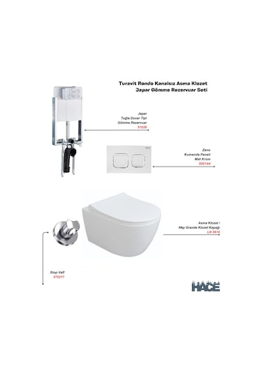 Rondo Kanalsız Asma Klozet , Japar Gömme Rezervuar Set