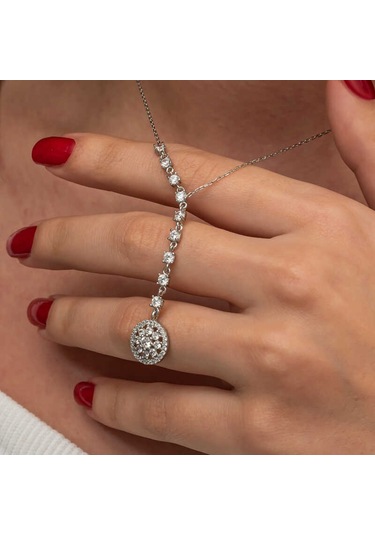 Gümüş Sıralı Zirkon Taşlı Çiçek Kadın Kolye Altın