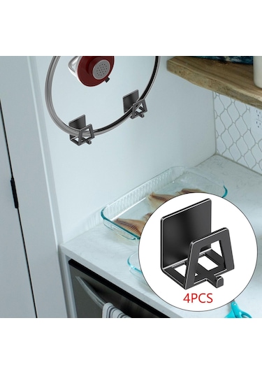 Suntek 4 Parça Tencere Kapağı Tutucu Duvara Monte Yerden Siyah