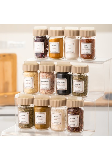 Porsima 1082 12 Li Döner Kapaklı Cam Baharatlık Seti Cappuccino