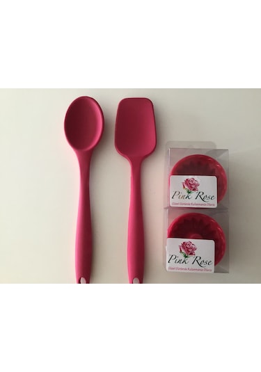 Pink Rose Bybirgül Silikon Spatula & Kaşık & Muffin Kalıbı Kırmızı