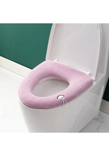 Sones Evrensel Örme Yıkanabilir Tuvalet Pedi Ev Kalınlaştırılmış Sıcak Tuvalet Örtüsü, Stil: Saplı Pembe