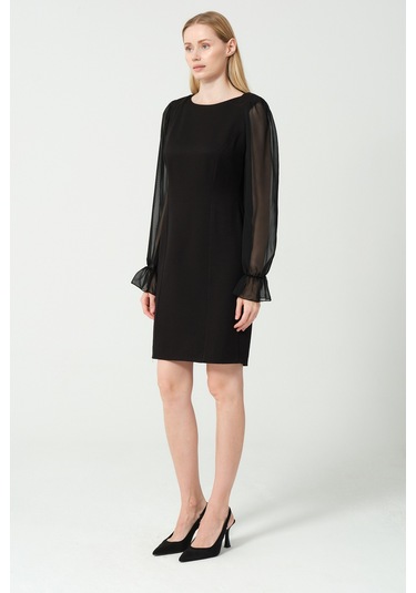 Şifon Kol Detay Mini Elbise Siyah