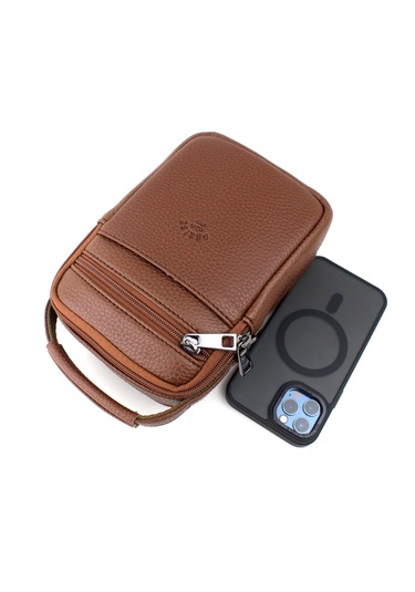 Erkek Taba Çok Cepli Askılı El Ve Omuz Çantası Taba