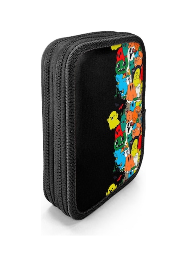 Coral High Kids Siyah Karikatür Desenli Çift Katlı Kalem Çanta 11150 Siyah