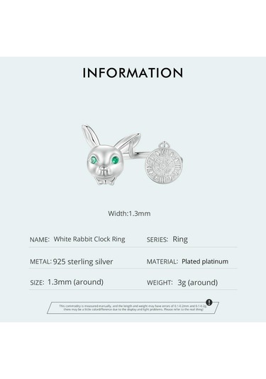 Wostu 925 Ayar Gümüş Beyaz Tavşan Saat Halkası Açık Yüzükler Kız Doğum Günü Partisi Hediye