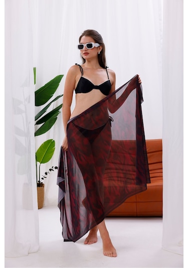 Tarzını Seç İç Gösterir Transparan Pareo - Kırmızı Sis Model 150x95 Cm Çok Renkli