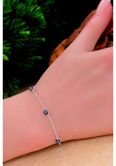Silvera Telkari Kadın Nazar Boncuklu Gümüş Bileklik Tek Zincirli Gümüş Bileklik 925 Ayar St377 Gümüş
