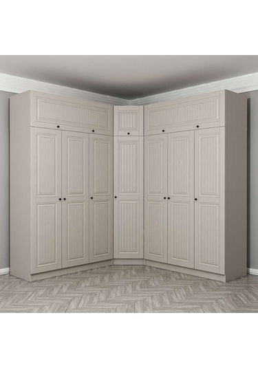 Kale 7 Kapaklı 4 Çekmeceli Köşe Dolap + Yüklük Kumtaşı Mebran İlkbahar 235cm Bej