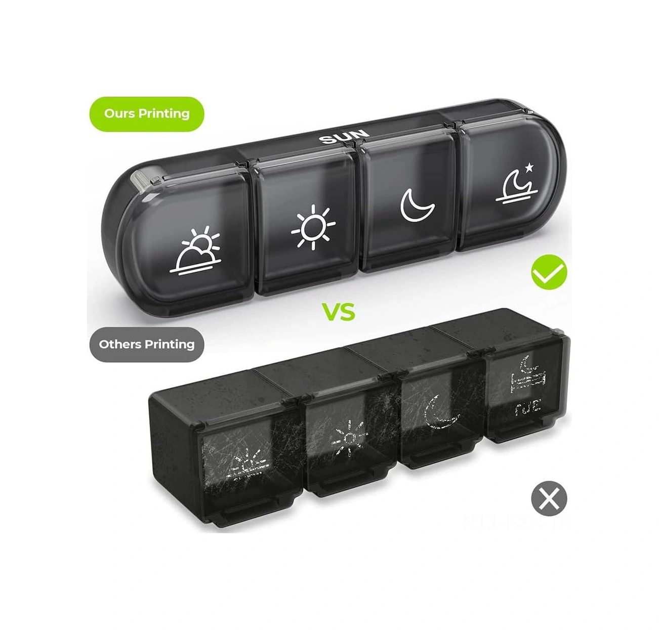 Kosona 7 Günlük 28 Bölmeli Sağlık İlaç Kutusu - Taşınabilir Abs+pp Malzeme İlaç Organizerı Siyah Siyah