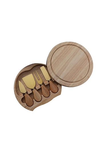 Sones Adet / Set Yuvarlak Meşe Kutusu Peynir Bıçağı Spatula Paslanmaz Çelik Peynir Araçları Çatal Bıçak Takımı, Renk: Altın