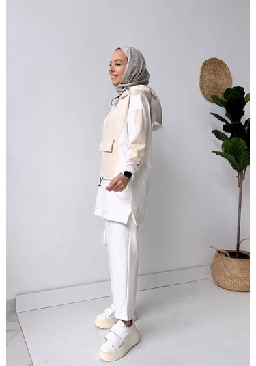 Kanguru Cep Kapüşonlu Takım - Bej