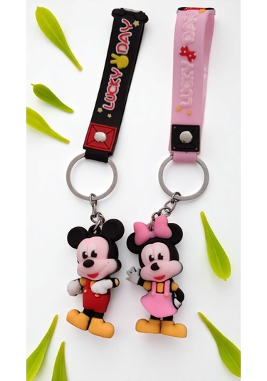2 Li Sevimli Karakter Anahtarlık Seti Mickey & Minnie, Silikon Askı Ve Çanta Aksesuar