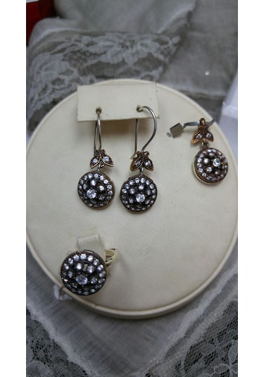 Otantik Taşlı 3 Lü Gümüş Set Bronz