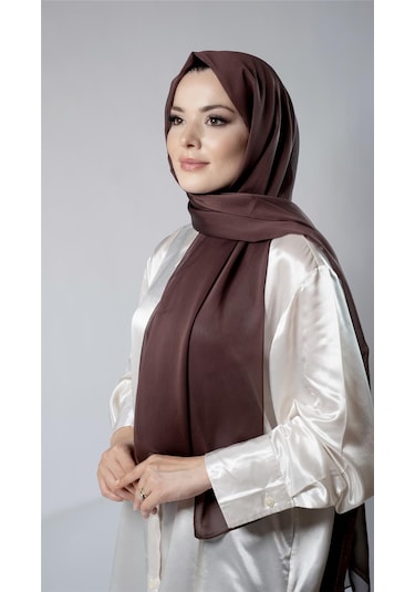 Kahverengi Düz Klasik Şal Şifon Kumaş Janjan Abiye 202108 14
