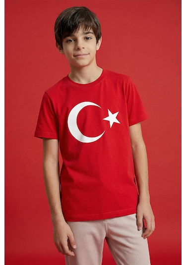 Tommy Life Kırmızı Ay Yıldız Baskılı Unisex T-shirt - 11333 KIrmızı