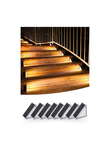 8 Adet Üçgen Güneş Enerjisi İle Şarj Olan Dış Mekan Solar Basamak Köşe Lambası Beyaz