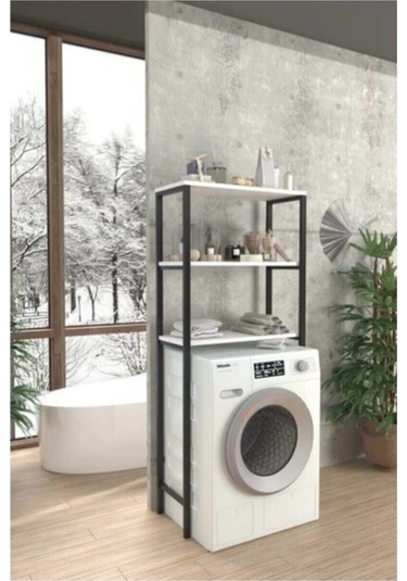 Cosargroup Çamaşır Makinası Üstü Beyaz Düzenleyici Raf 3 Raflı Banyo Düzenleyici