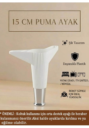 Puma 15 Cm Beyaz-krom Mobilya Kanepe Tv Ünitesi Kosol Ayağı Beyaz-krom