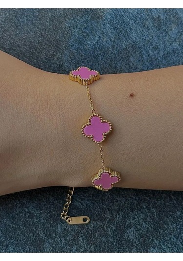 Gold Pembe Doğal Taşlı Premium Çelik Bileklik Gold