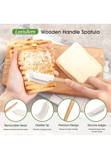 Shineyee Ev Bakıcılığı Silikon Seti: 2'li Isıya Dayanıklı Yemek Kalitesi Spatula Ve Scraper - Büyük Ve Küçük Yuvarlak Uçlu Ahşap