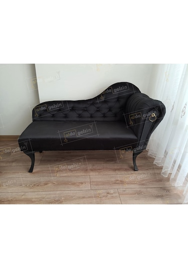 Ters Kol Dekoratif Bihter Koltuk Josefin Puf 120 Cm Siyah Ayak Siyah