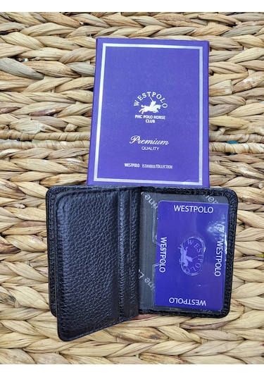Westpolo İsme Özel 1026 Hakiki Deri Unısex Kartlık Siyah